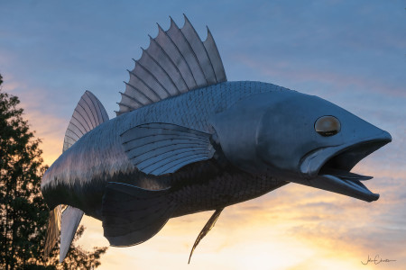 Pisces Pete sculpture by Bill Lishmanin Village of Hastings, Ontario